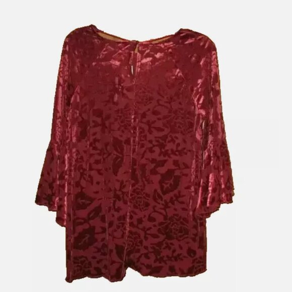 Dark Red Tunic Velvet Holiday Top Pullover Christmas Blouse M NWT Bell Sleeves - Picture 3 of 4